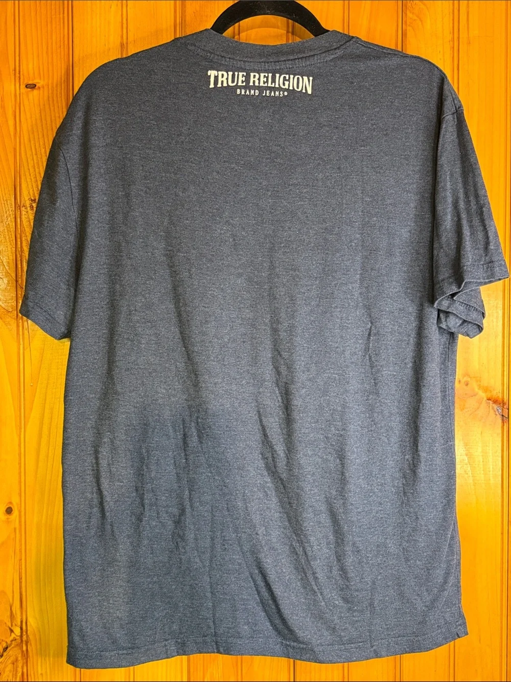 True Religion Men's Heather Navy V-Neck Logo Tee